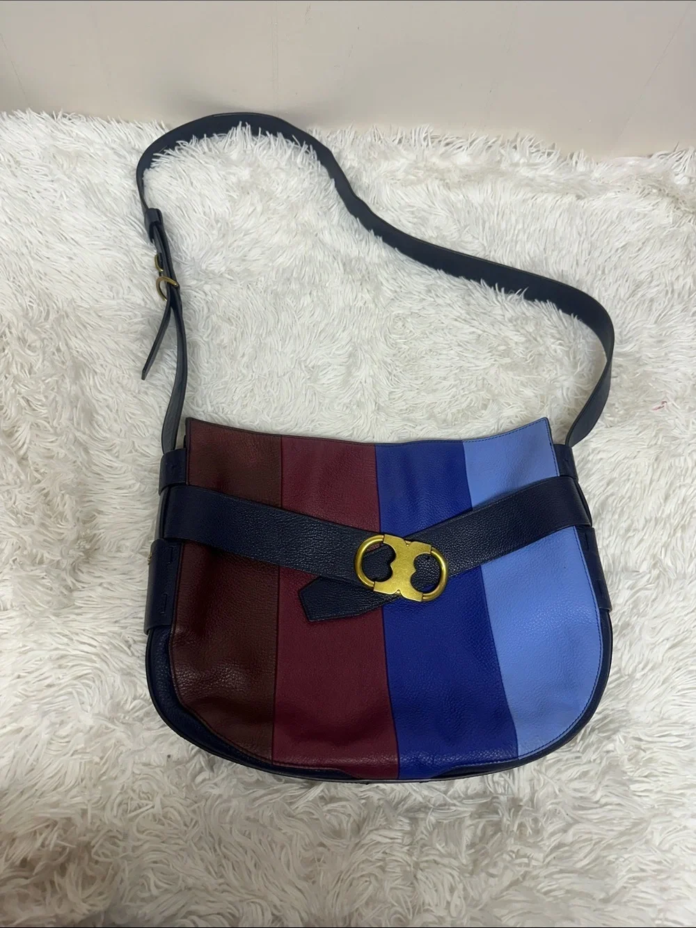 TORY BURCH Gemini Link Striped Multi Belted Hobo Cross Body Bag